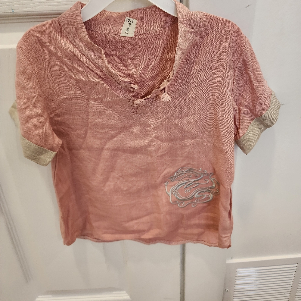 Cultural Pink Short Sleeve Top with Embroidered Detail